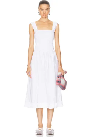 Ganni Midi Smock Dress in White