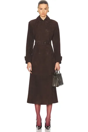 Nour Hammour Tate Suede Trench Coat in Brown