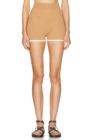 Matthew Bruch Rib Knit Hot Short in Khaki in Brown