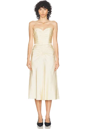 Alessandra Rich Bustier Midi Dress in Cream