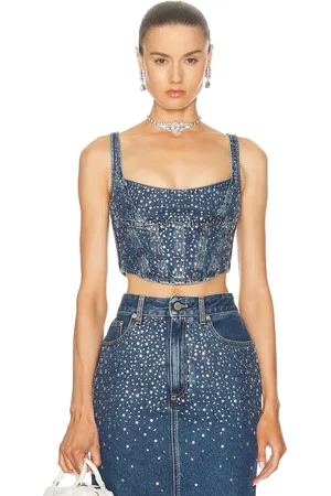 Alessandra Rich Denim Bustier Top in Denim-Dark