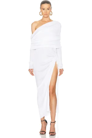 Alaïa Off Shoulder Asymmetric Dress in White
