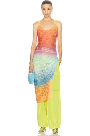 MONSE Blurry Stripe Midi Crochet Dress in Multi in Coral