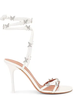 Amina Muaddi Debora 95 Lace Up Sandal In in White