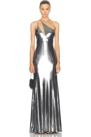 The Sei Double Strap Gown in Metallic Silver