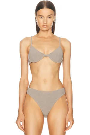 Totême Smocked Half Cup Bikini Top in Grey
