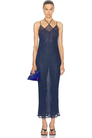 PRISCAVera Metallic Double Layer Dress in Navy