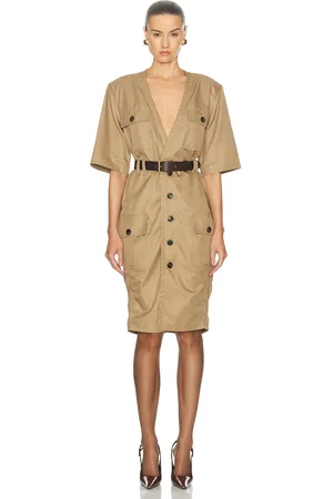 Saint Laurent Utility Shirt Dress in Tan