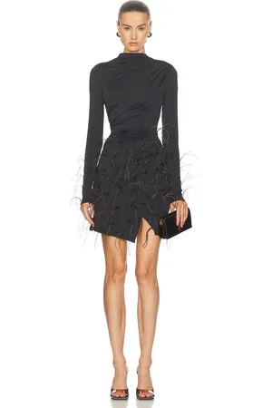LAPOINTE Lightweight Jersey Long Sleeve Draped Ostrich Mini Dress