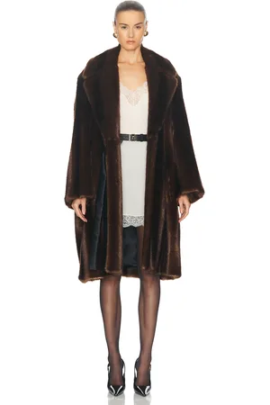 Saint Laurent Faux Fur Coat in Brown