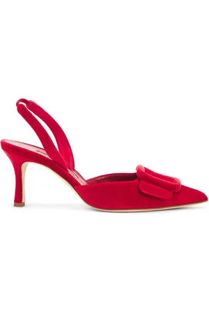 Manolo Blahnik Maysli 70 Velvet Pump in Red