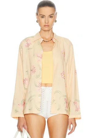 HARAGO Floral Embroidered Shirt in Yellow