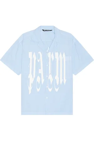 Palm Angels Gothic Logo Short Sleeve Shirt in Baby Blue