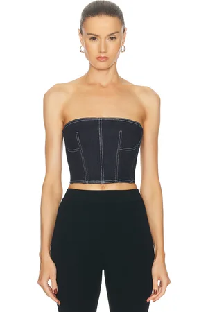FLEUR DU MAL Denim Cropped Bustier in Denim-Dark