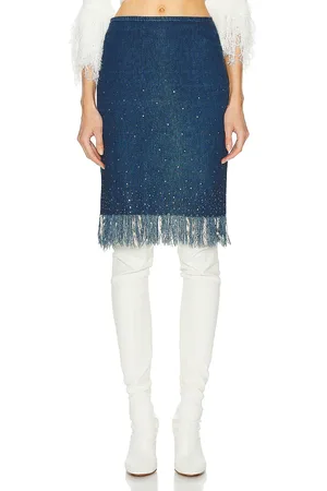 Fendi Denim Fringe Skirt in Denim-Dark