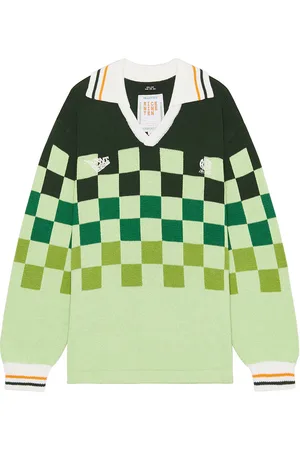 rice nine ten Knitting Checkered Soccer Jersey in Green