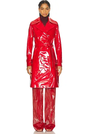 PRISCAVera Patent Leather Trench Coat in Red