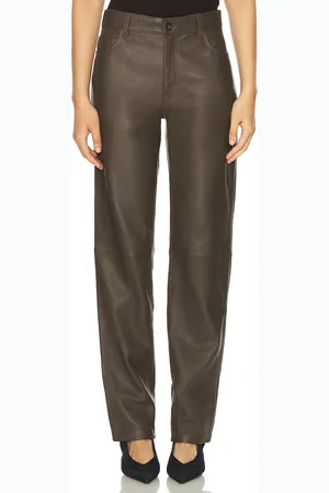 Totême Five Pocket Leather Trouser in Brown