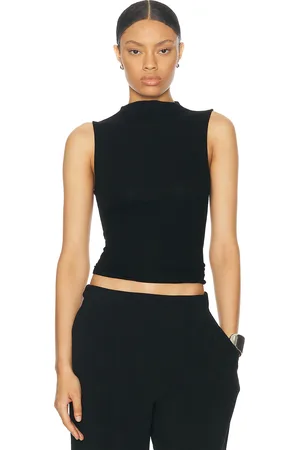 ENZA COSTA Silk Knit Rib Sleeveless Mockneck Top in