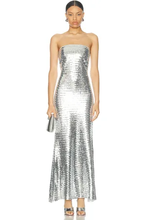 SIMON MILLER Sculpty Strapless Sequin Dress in Metallic Silver