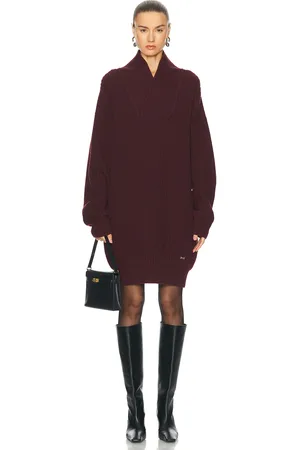 Victoria Beckham Shawl Neck Sweater Dress in Wine