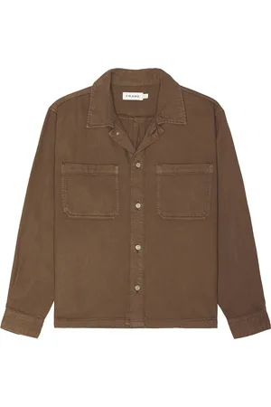 Frame Textured Terry Double Pocket Relaxed Shirt in Brown