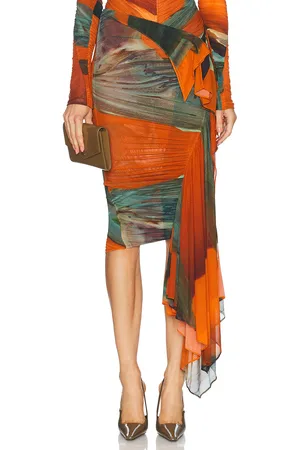 MUGLER Mesh Midi Skirt in Orange