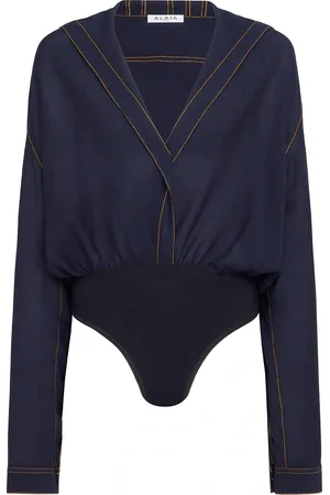 Alaïa Hooded Long Sleeve Bodysuit in Navy