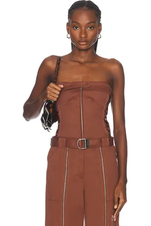 Simkhai Sasha Zip Up Bustier Top in Brown