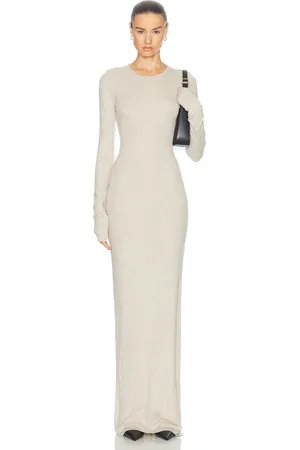 ÉTERNE Long Sleeve Crewneck Maxi Dress in Beige
