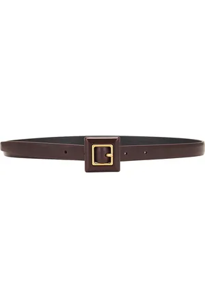 Saint Laurent Skinny Brushed Leather Belt in Brown