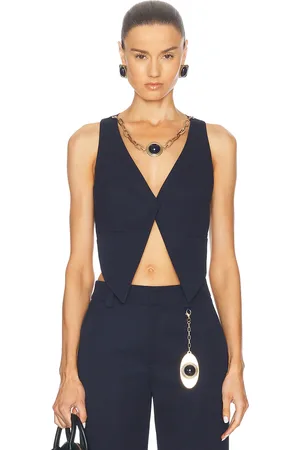 AREA Gemstone Necklace Gilet Top in Navy