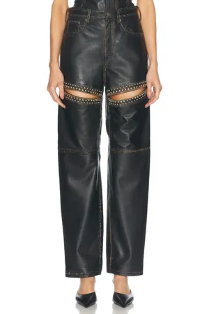 AREA Studded Leather Slit Leg Pant in