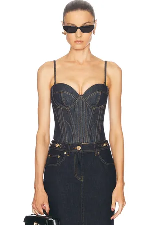 FLEUR DU MAL Denim Bustier Top in Denim-Dark