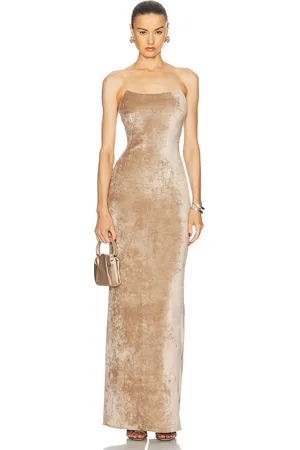 PRISCAVera Square Neck Maxi Dress in Beige
