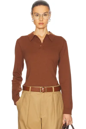 WAO Long Sleeve Knit Polo in in Brown