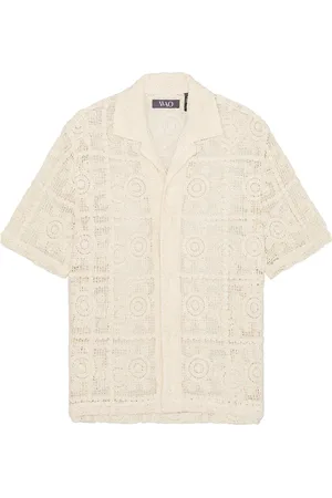 WAO Floral Crochet Camp Shirt in Cream