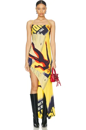 MONSE Lady Printed Draped Dress in Yellow