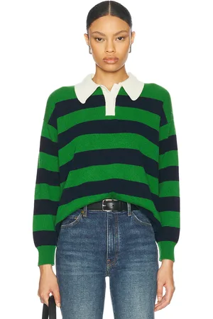&Daughter Edith Stripe Polo Sweater in Green,Navy