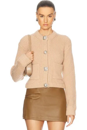 AREA Gemstone Button Cardigan in Beige