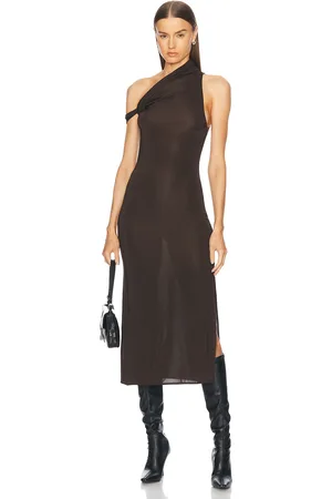 Courrèges Twist Check Jersey Long Dress in Chocolate