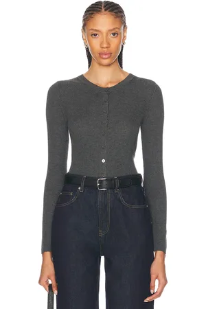 ENZA COSTA Silk Sweater Rib Fitted Longsleeve Cardigan in Grey
