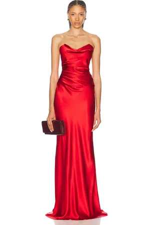 The Sei Cowl Bustier Gown in Red