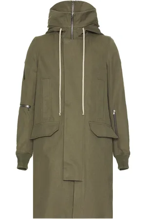 Rick Owens Hooded Long Parka in Olive