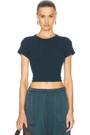 SABLYN Yael Cropped Crewneck Baby Tee in Teal