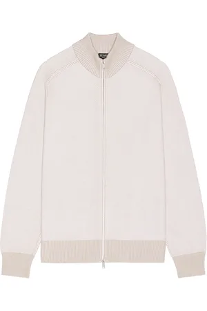 Ermenegildo Zegna Cashseta Full Zipper Sweater in Cream