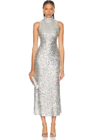 SIMON MILLER Sculpty Sleeveless Sequin Dress in Iridescent in Metallic Silver