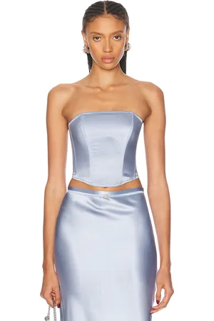 FLEUR DU MAL Silk Corset Top in Baby Blue