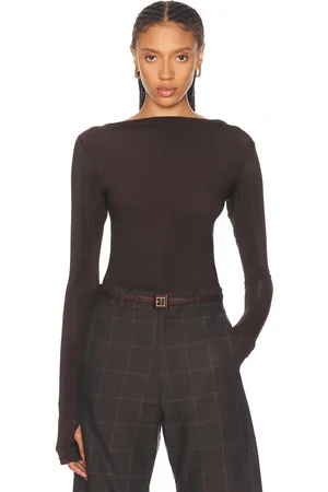 MIMCHIK Boat Neck Draped Top in Chocolate