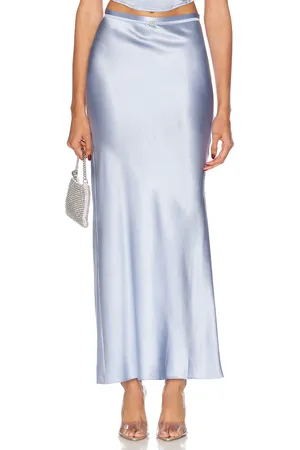 FLEUR DU MAL Long Silk Bias Skirt in Baby Blue